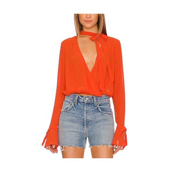 House Of Harlow 1960 Sheer Orange Joli Blouse Size M